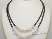 mpn403 Double strands shell pearl necklace with silver tone beads