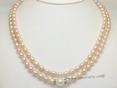 mpn406 Two Rows pink Rice Pearl Necklace with Shell Pearl beads