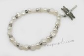 pbr441 Freshwater nugget pearl stretchy bracelet with butterfly charm