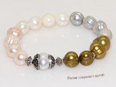 pbr551 Silver-Tone Freshwater Whorl Pearl Elastic Bracelet