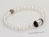 pbr552 Silver-Tone Freshwater Button Pearl Elastic Bracelet