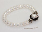 pbr553 Silver-Tone Freshwater Button Pearl Elastic Bracelet