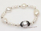 pbr554 extraordinary 10-12mm white nugget pearls stretch bracelets