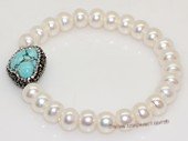 pbr556 Freshwater Pearl and Baroque Turquoise Elastic Bracelet