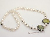 pn773  Freshwater Potato Pearl Necklace With Green Gemstone