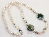 pn776 Freshwater Bread Pearl  Necklace With Agate Gemstone