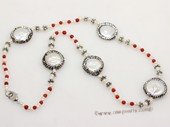 pn778  Freshwater Cultured Pearl Necklace With Coral Bead