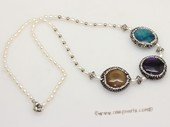 pn781 eye-catching freshwater rice pearl necklace with big gemstone bead