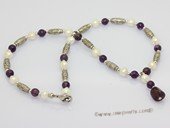 pn788 Freshwater Potato Pearl  Necklace With Amethyst Gemstone
