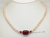 pn791 Single strands potato pearl necklace with red agate beads