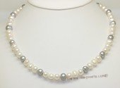 pn792 Single Strand White Color and Grey Color Cultured Potato Pearl Necklace