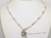 pn793   Hand knot 6-7mm multi-color rice pearl necklace dangling with pendant