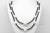 Rpn393 Hand Knotted Sing Row Black Agate and Large Rice Pearl Rope Necklace