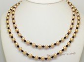 Rpn467 Long Strand Rice Pearl Rope Necklace with Agate Beads