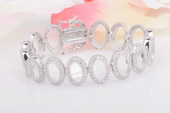 SSB003 Unique Sterling Silver Linked Oval Charms Zirconia Bracelet