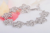 SSB005 Elegant 925Silver Flower Links Bangle Bracelet with Cubic Zirconia