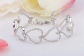 SSB006 Wholesale Sterling Silver Cubic Zirconia Heart Bangle Bracelet