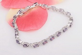 SSB063 Princess Oval Drop Purple Cubic Zirconia 925Silver Cuff Bracelet