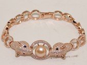 SSB141 Sterling Silver Zircon Accented Chain Wrist Bracelet With Freshwater Pearl