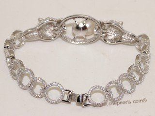 SSB142 Sterling Silver Zircon Accented Chain Wrist Bracelet With Freshwater Pearl