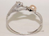 SSB145 Sterling Silver Panther Bangle Zircon Bracelet With Pink Pearl