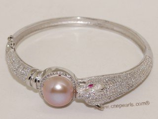 SSB147 Sterling Silver Panther Bangle Zircon Bracelet With Freshwater Pearl