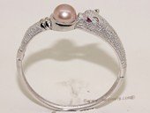 SSB147 Sterling Silver Panther Bangle Zircon Bracelet With Freshwater Pearl