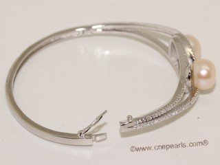 ssb148 Freshwater Pearl Sterling Silver Cuff Bangle Bracelet