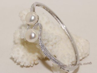 ssb150 Freshwater Pearl Sterling Silver Cuff Bangle Bracelet