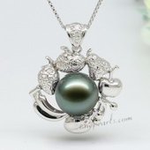 thpd043 10-11mm  "Jewels of Fruit" Black Tahitian Round Pearl Pendant