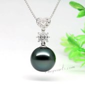 thpd044 13.5-14mm Black Tahitian Round Pearl Pendant