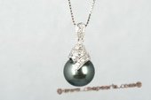 Thpd045 11-12mm Black Tahitian Pearl & Swarovski CZ's Sterling Silver Pendant Jewelry Gift