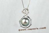 thpd047 Sterling silver 9-10mm Tahitian black Pearl & Swarovski CZ's Pendant