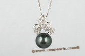 thpd048 Sweeting style Sterling silver 11.5-12mm Tahitian black Pearl & Swarovski CZ's Pendant