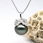 thpd049 Stunning 925silver Tahitian South Sea Pearl & Swarovski CZ's Pendant