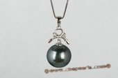 thpd052 13-14mm Black Tahitian round Pearl  Pendant