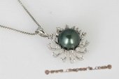 thpd063 sunflower 9-10mm Round tahitian Pearl Pendant  ,sterling silver & Swarovski CZ