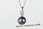 thpd072 11-12mm, B quality black tahitian pearl pendant in 925 sterling silver