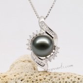 thpd079 9-10mm Tahitian  Pearl Pendant in 925 sterling silver with  a Tiny Cz