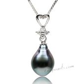 Thpd116 Fashion Heart shape 925Silver Pendant with 9-10mm Baroque Tahitian pearl