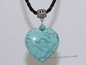 tpd006 Wholesale heart-shape blue turquoise pendant necklace with black cord