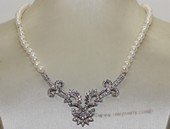 wn071  Freshwater Pearl and Sterling Silver Bridal Necklace Vintage Rhinestone Wedding Jewelry