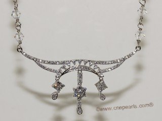 wn075  Hand wired freshwater pearl and crystal necklace with sterling silver wedding  fitting jewelry