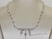 wn075  Hand wired freshwater pearl and crystal necklace with sterling silver wedding  fitting jewelry