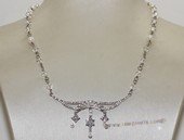 wn075  Hand wired freshwater pearl and crystal necklace with sterling silver wedding  fitting jewelry