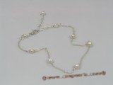 anklet007 Sterling Rolo Chain and Pearl "Tin Cup" Style Anklet with adjustable lobster clasp
