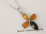 ap002 Elegant Sterling Silver blooming flower Amber Pendant