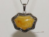 ap005 Elegant Sterling Silver Genuine Amber Pendant