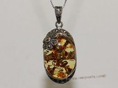 ap006 Elegant Sterling Silver Genuine Oval Amber Pendant