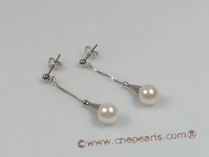 ape006 925silver 7.5-8mm white saltwater pearls Dangles Bridal Earrings